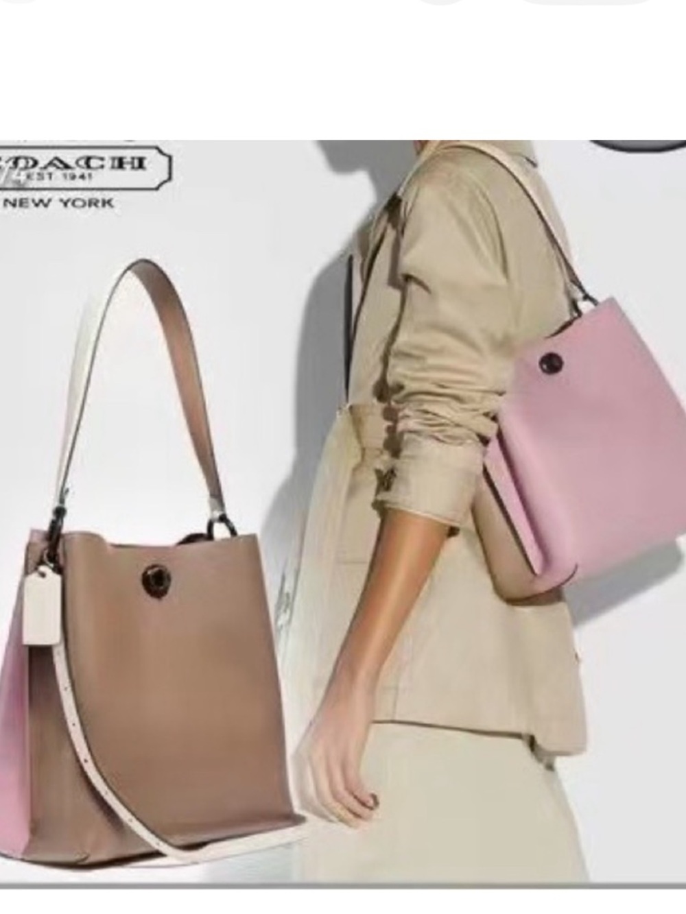 Women's Pink Leather Shoulder Bag - Structured Tote - Picture 16 of 16